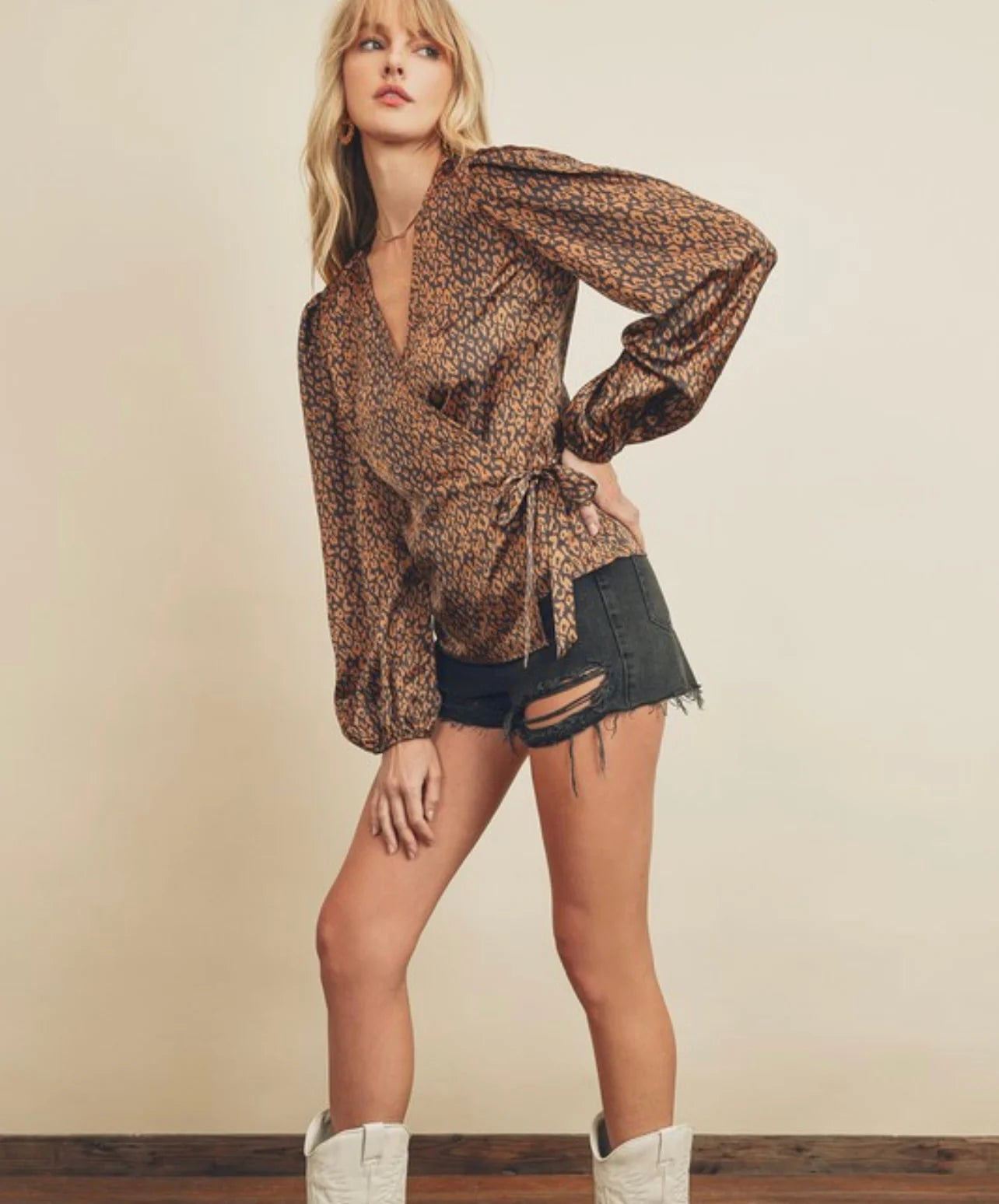 Dress Forum Camel Satin Wrap Blouse