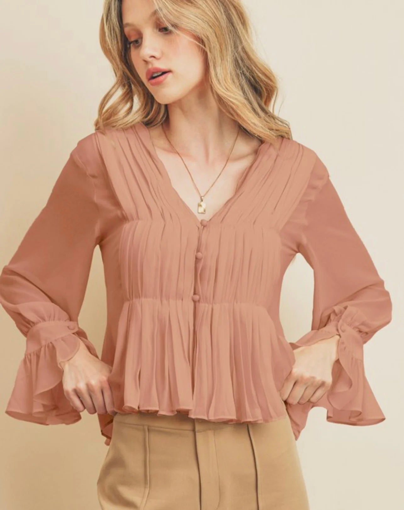 Dress Forum Dried Rose Button Front Blouse