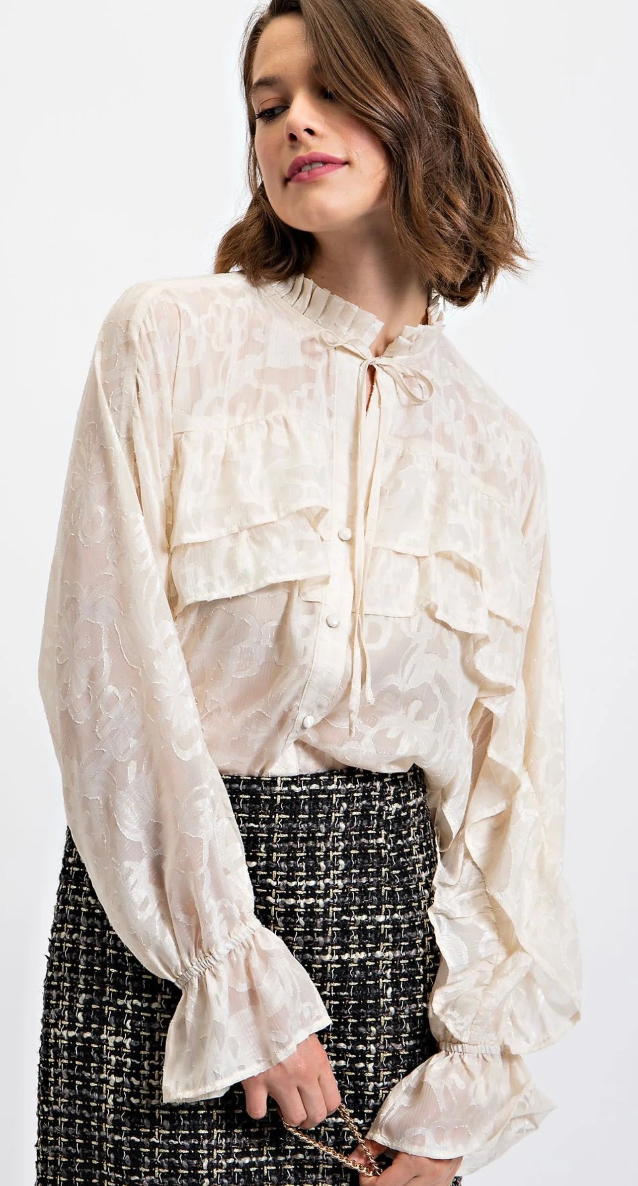 Easel Pearl Button Front Blouse