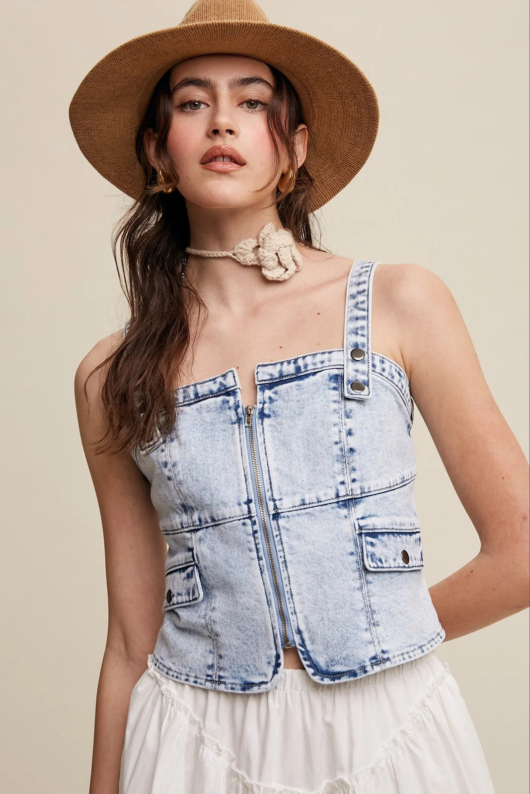 Listicle Kelly Fitted Denim Top