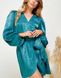 Lush Satin Teal Wrap Dress