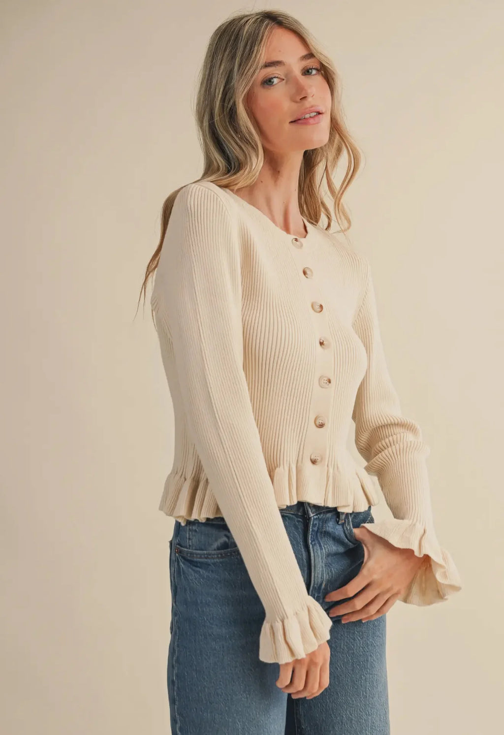 Merci Eggshell Ruffle Hem Sweater