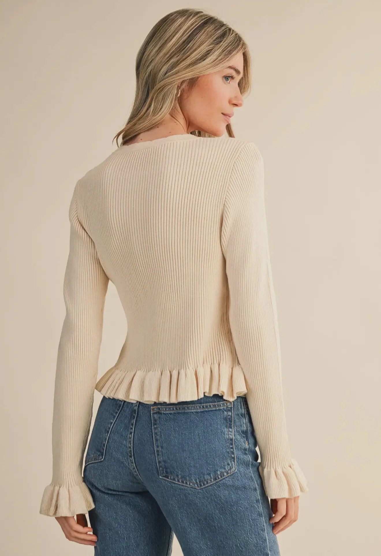 Merci Eggshell Ruffle Hem Sweater