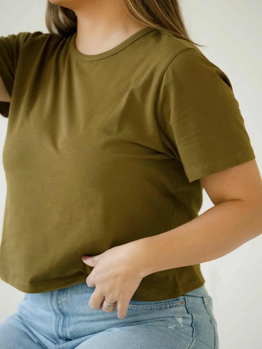 Polished Mom Crop Olive