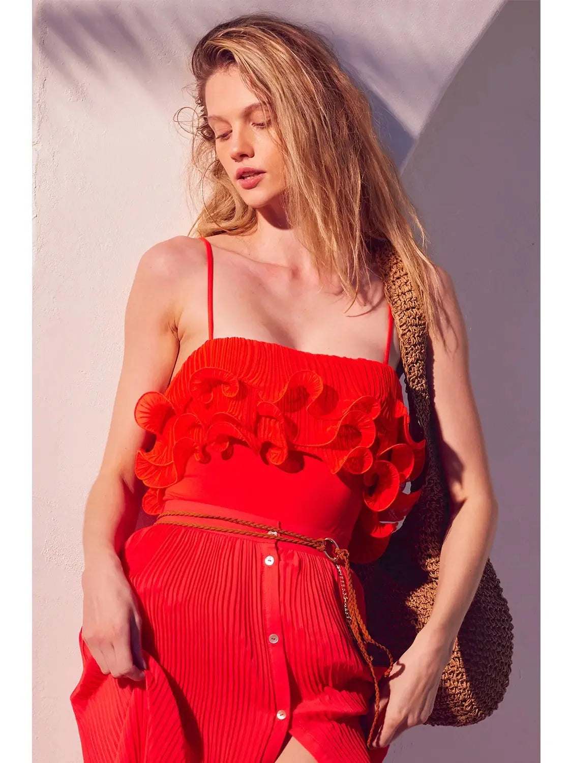 Promesa Avery Red Flounce Bodysuit