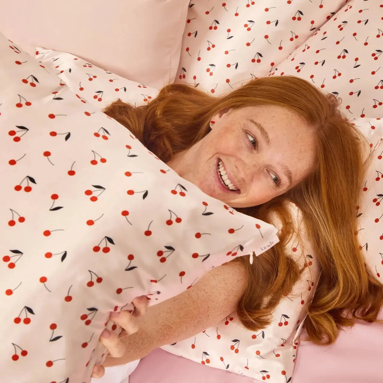 Kitsch Cherry Print Satin Pillow Case