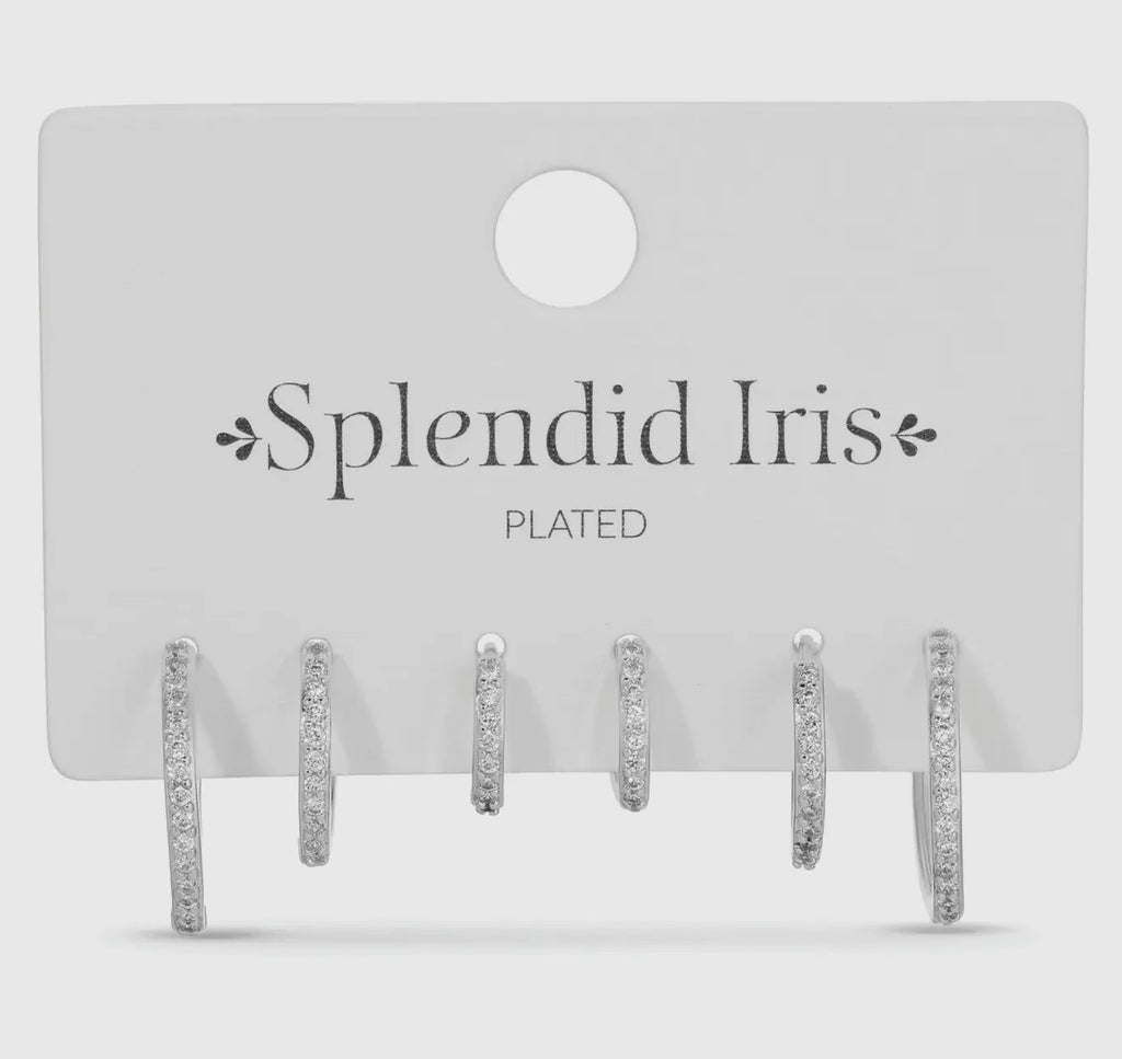 Splendid Iris Silver Pave Huggies