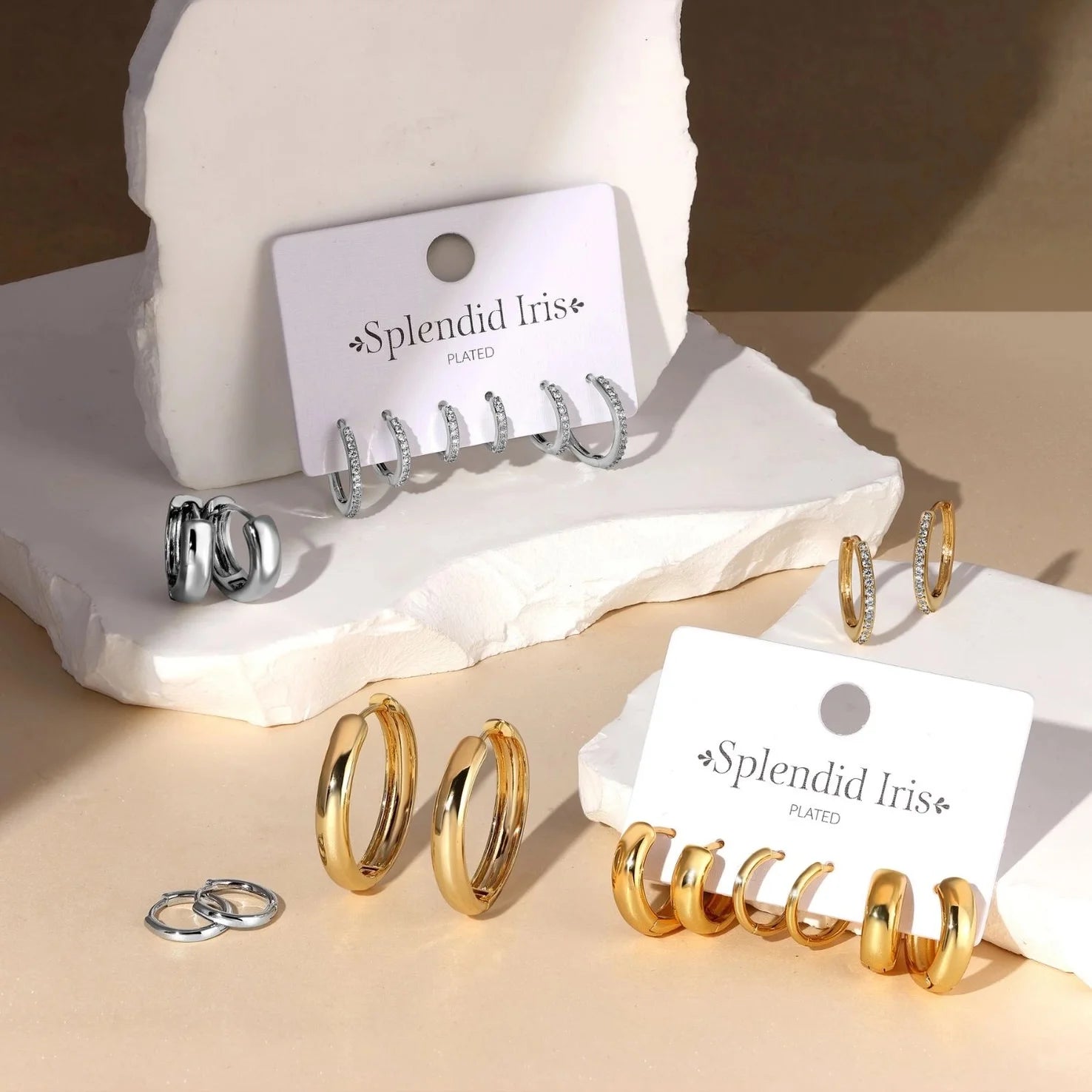 Splendid Iris Silver Pave Huggies