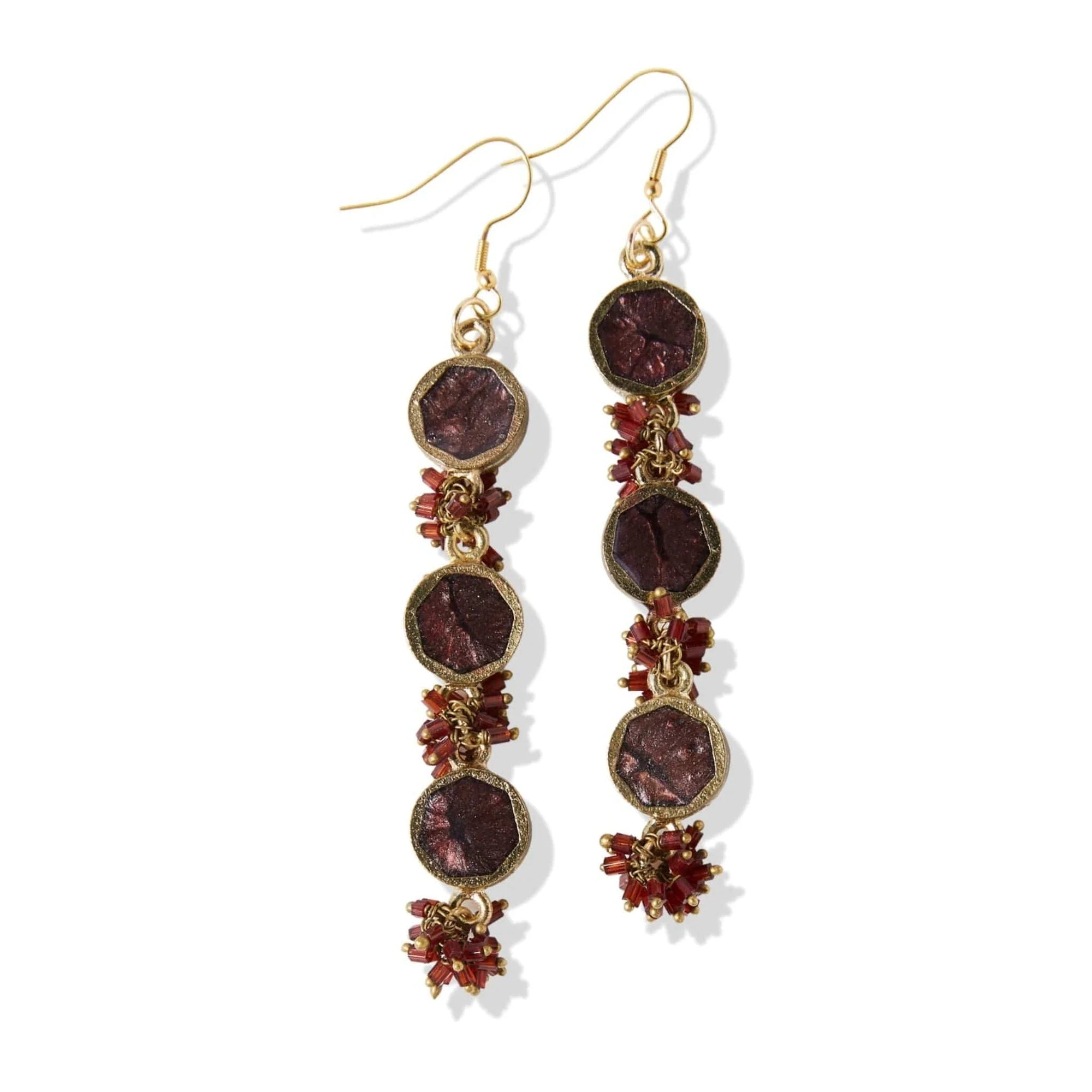 Ink + Alloy Bronze Brass Triple Stone Glass Drop Earring