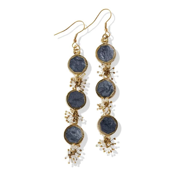 Ink + Alloy Slate Brass Triple Stone Glass Drop Earring