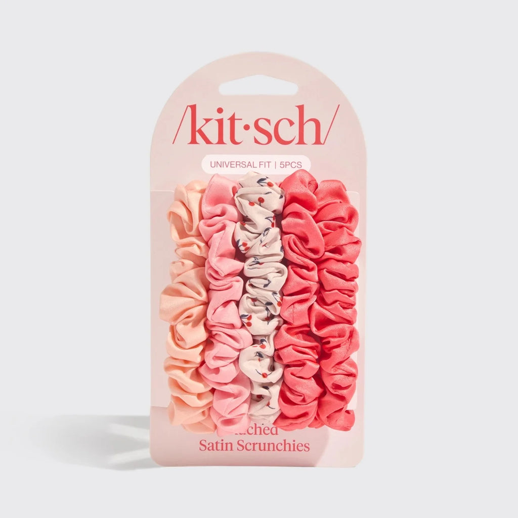 Kitsch Cherry Ruched Satin Scrunchies