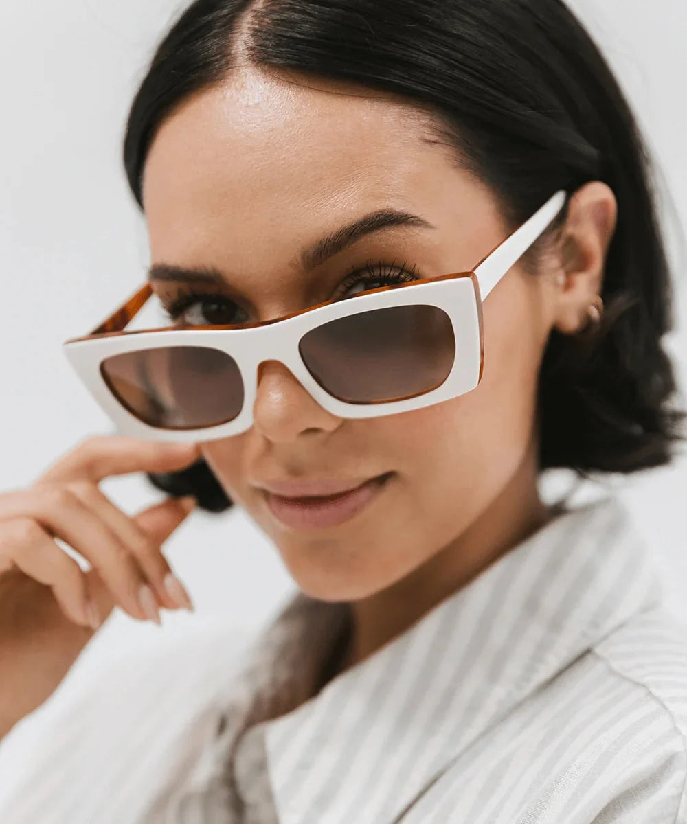 Gigi Pip Jackie White + Tortoise Rectangle Sunglasses